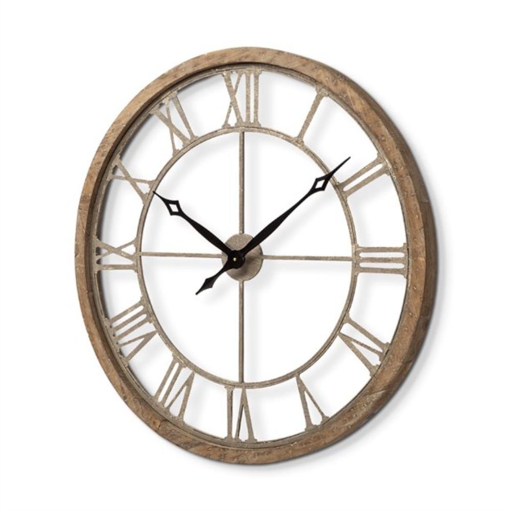 32" Circle Brown Metal Skeleton Wall Clock  Warm Home View
