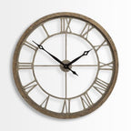 32" Circle Brown Metal Skeleton Wall Clock  Warm Home View