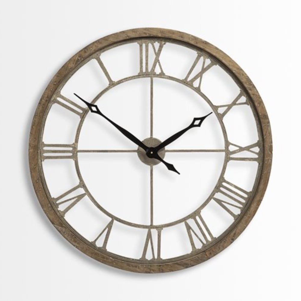 32" Circle Brown Metal Skeleton Wall Clock  Warm Home View