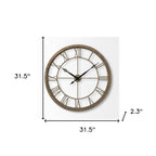 32" Circle Brown Metal Skeleton Wall Clock  Warm Home View