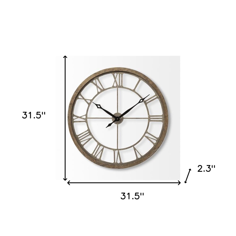 32" Circle Brown Metal Skeleton Wall Clock  Warm Home View
