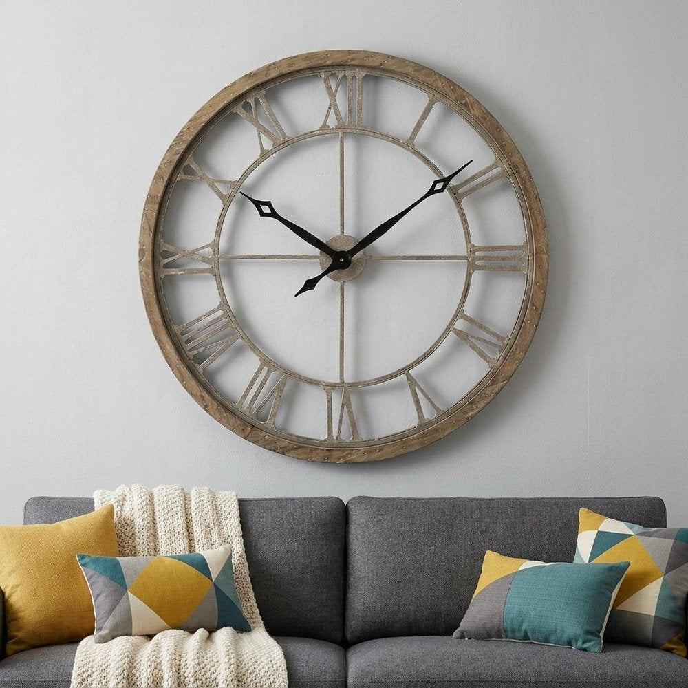 32" Circle Brown Metal Skeleton Wall Clock  Warm Home View