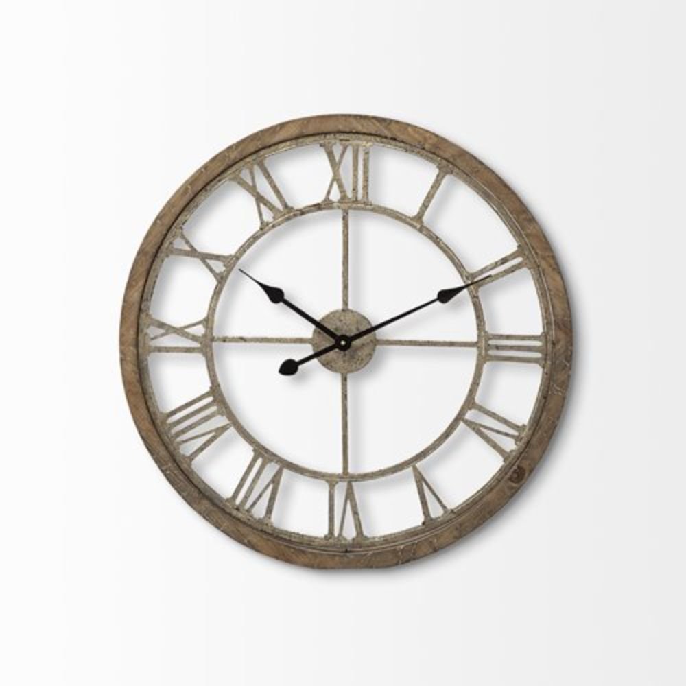 25" Circle Brown Metal Skeleton Wall Clock  Warm Home View