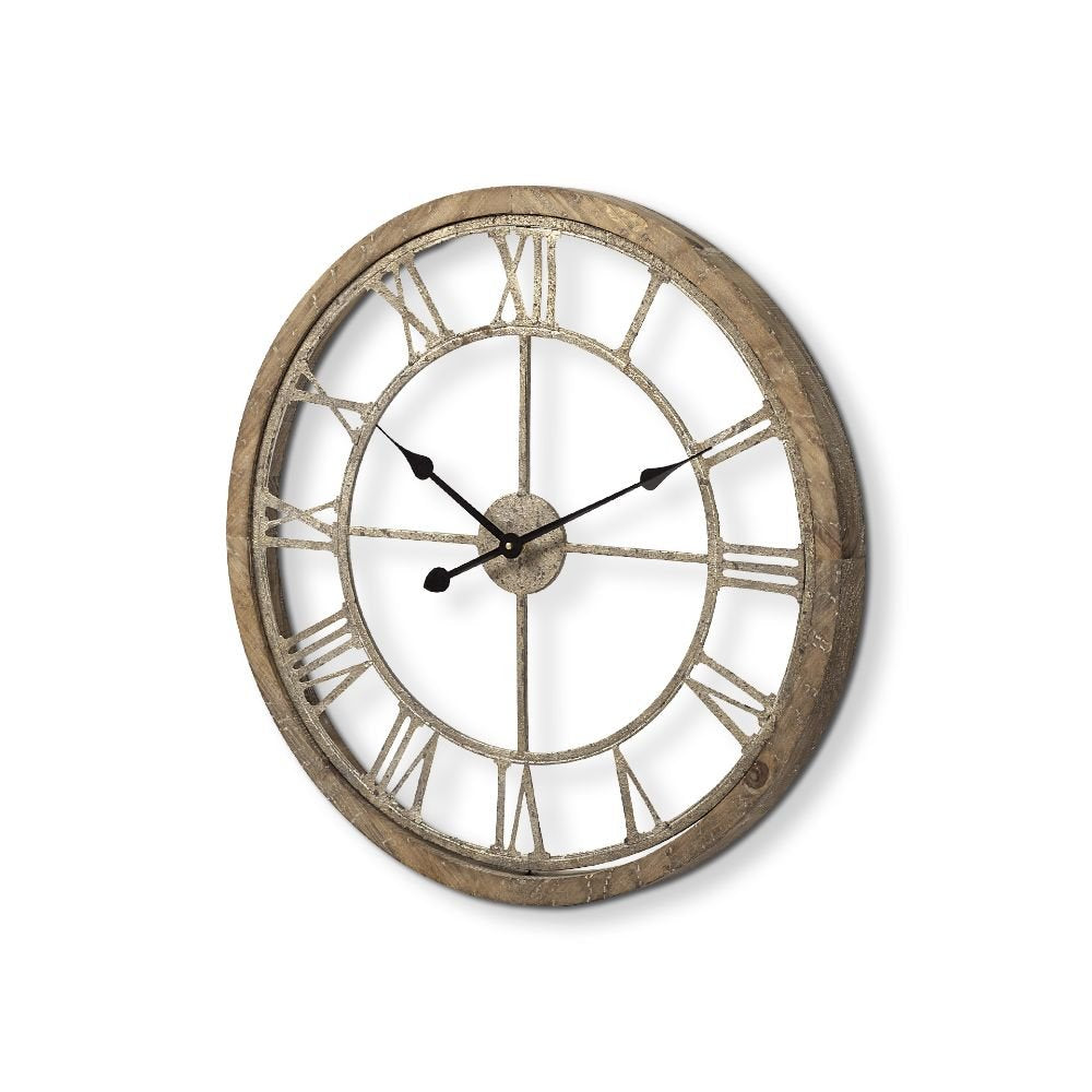 25" Circle Brown Metal Skeleton Wall Clock  Warm Home View