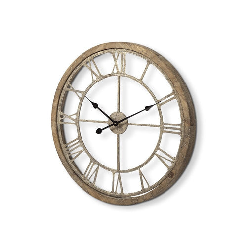 25" Circle Brown Metal Skeleton Wall Clock  Warm Home View