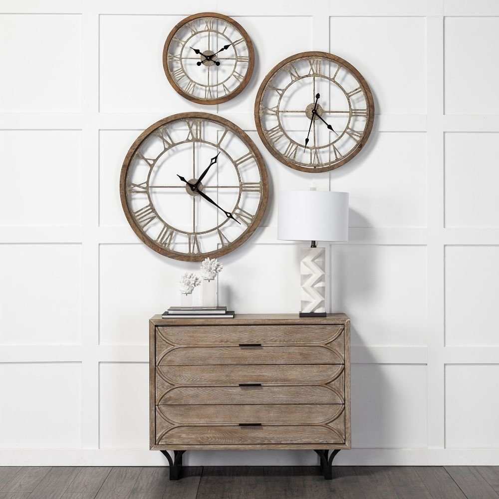 25" Circle Brown Metal Skeleton Wall Clock  Warm Home View