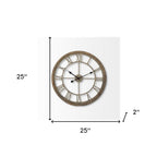 25" Circle Brown Metal Skeleton Wall Clock  Warm Home View