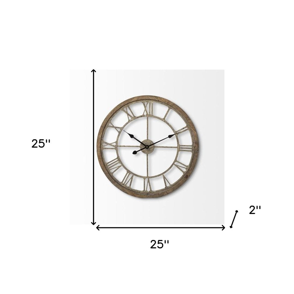 25" Circle Brown Metal Skeleton Wall Clock  Warm Home View