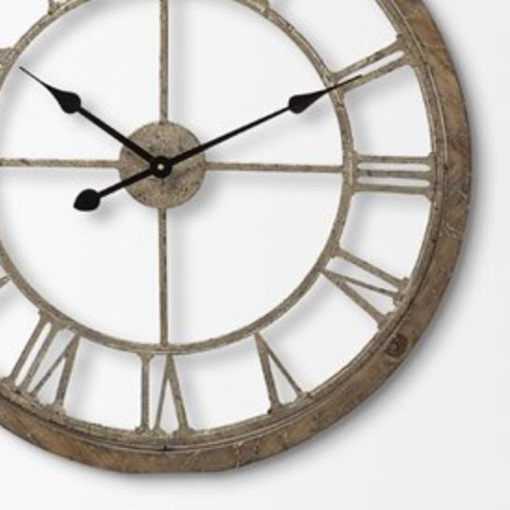 25" Circle Brown Metal Skeleton Wall Clock  Warm Home View
