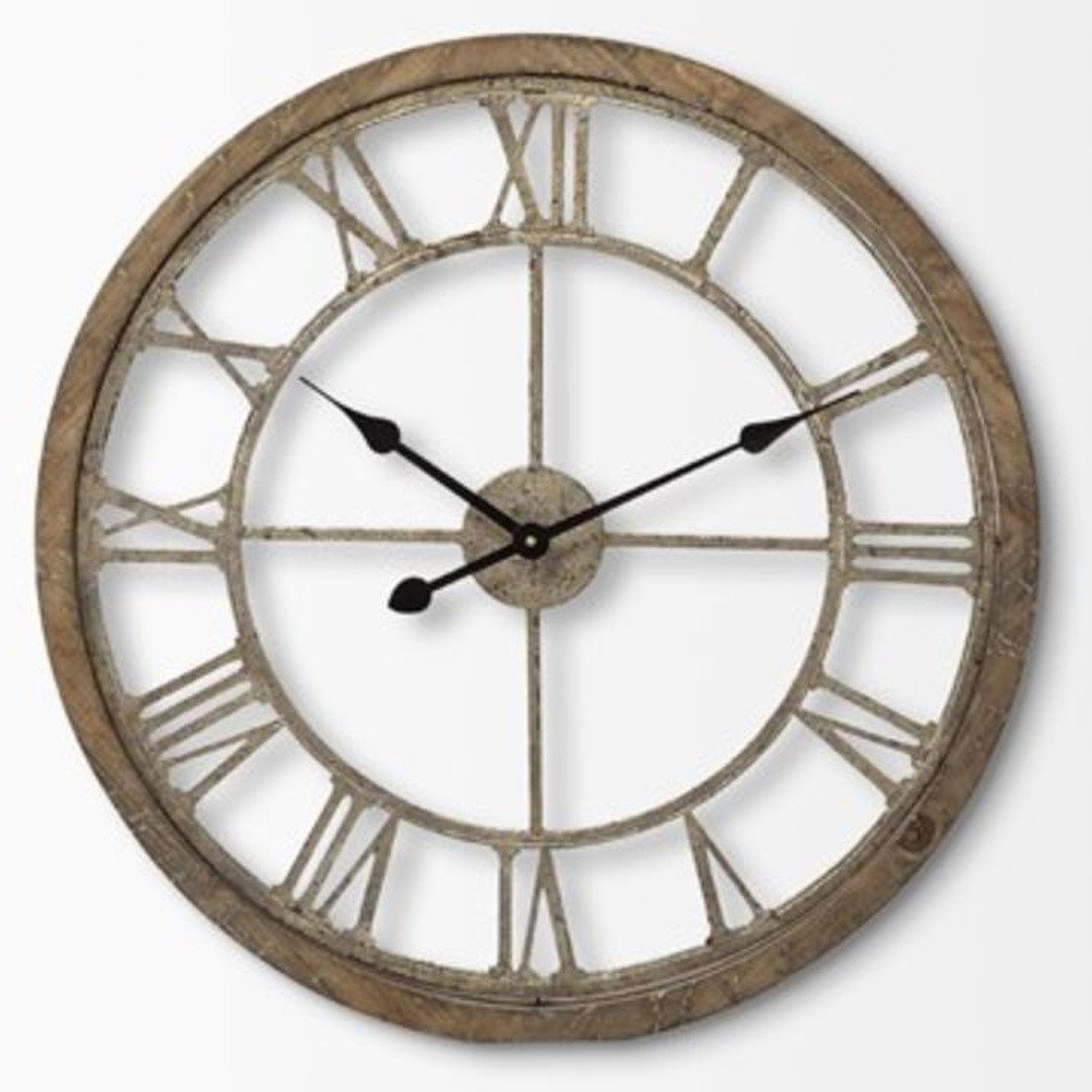 25" Circle Brown Metal Skeleton Wall Clock  Warm Home View