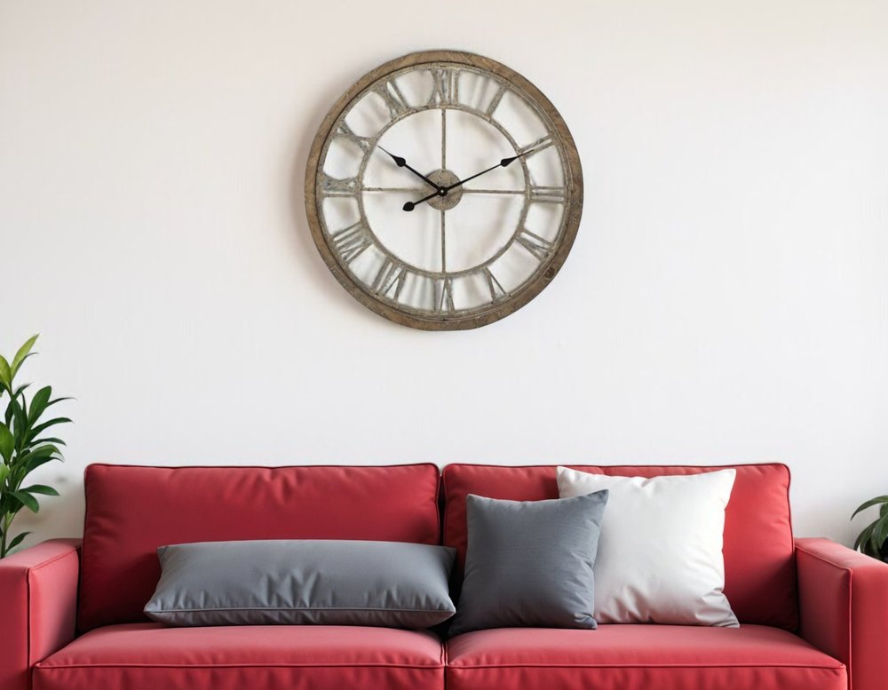 25" Circle Brown Metal Skeleton Wall Clock  Warm Home View