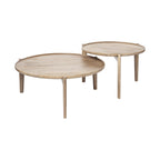 Set of Two Brown Solid Wood Round Nested Coffee Tables  Warm Home View