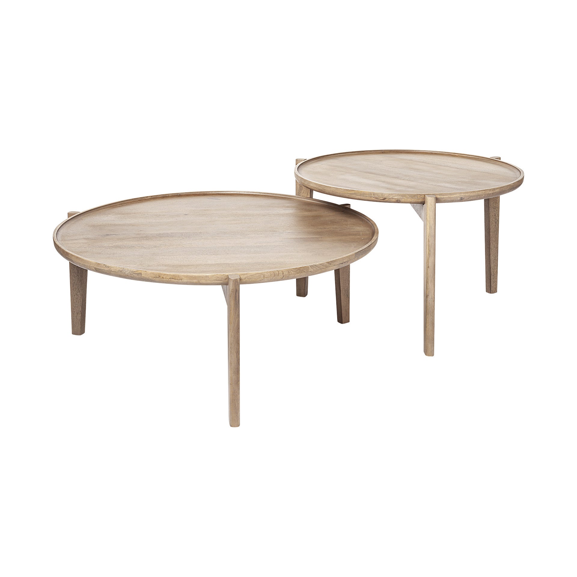 Set of Two Brown Solid Wood Round Nested Coffee Tables  Warm Home View