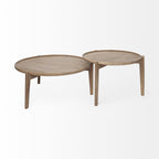 Set of Two Brown Solid Wood Round Nested Coffee Tables  Warm Home View