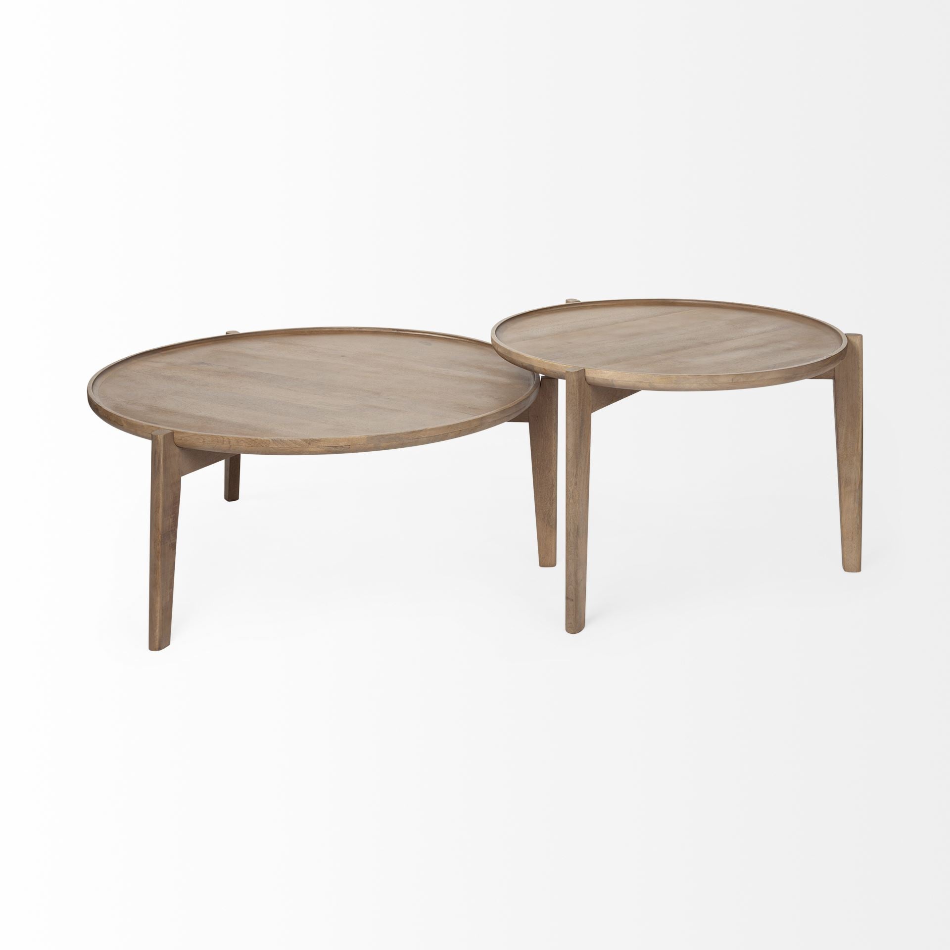 Set of Two Brown Solid Wood Round Nested Coffee Tables  Warm Home View
