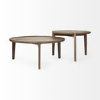 Set of Two Brown Solid Wood Round Nested Coffee Tables  Warm Home View