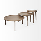 Set of Two Brown Solid Wood Round Nested Coffee Tables  Warm Home View