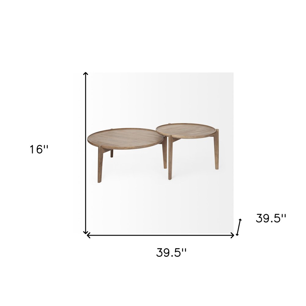 Set of Two Brown Solid Wood Round Nested Coffee Tables  Warm Home View