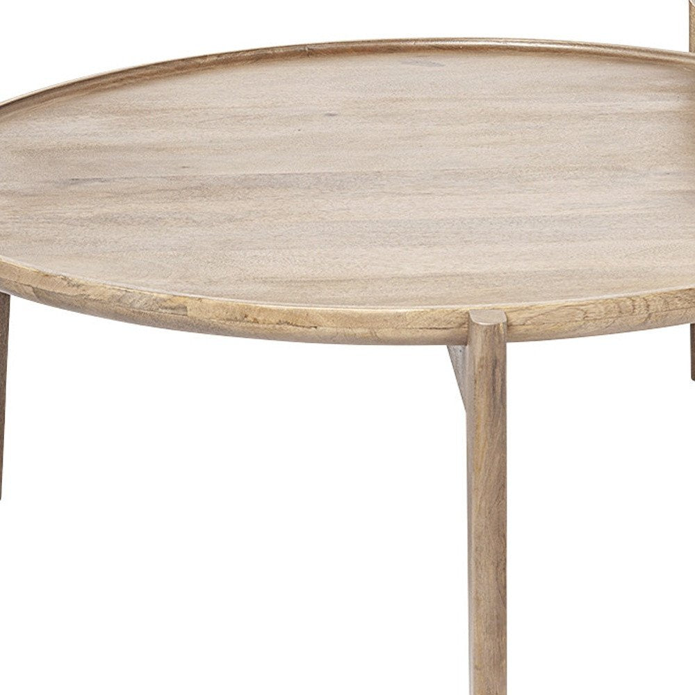 Set of Two Brown Solid Wood Round Nested Coffee Tables  Warm Home View
