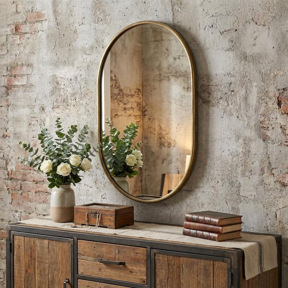 Gold Oval Accent Metal Mirror  Warm Home View