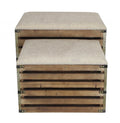 Set of Two Brown Wood Slat and Upholstery Storage Benches With Flip Top  Warm Home View