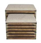Set of Two Brown Wood Slat and Upholstery Storage Benches With Flip Top  Warm Home View