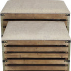 Set of Two Brown Wood Slat and Upholstery Storage Benches With Flip Top  Warm Home View