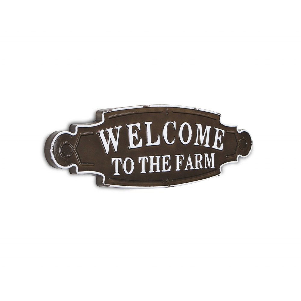 Welcome To The Farm Lacquered Black And White Metal Wall Art  Warm Home View