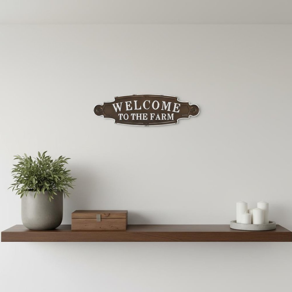Welcome To The Farm Lacquered Black And White Metal Wall Art  Warm Home View