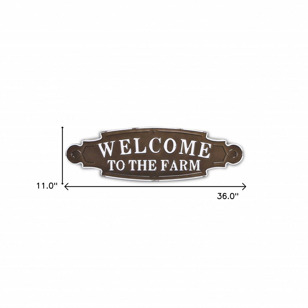 Welcome To The Farm Lacquered Black And White Metal Wall Art  Warm Home View