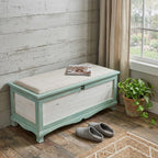 Rectangular Green Wooden With Seat Cushion And Inside Storage Bench  Warm Home View
