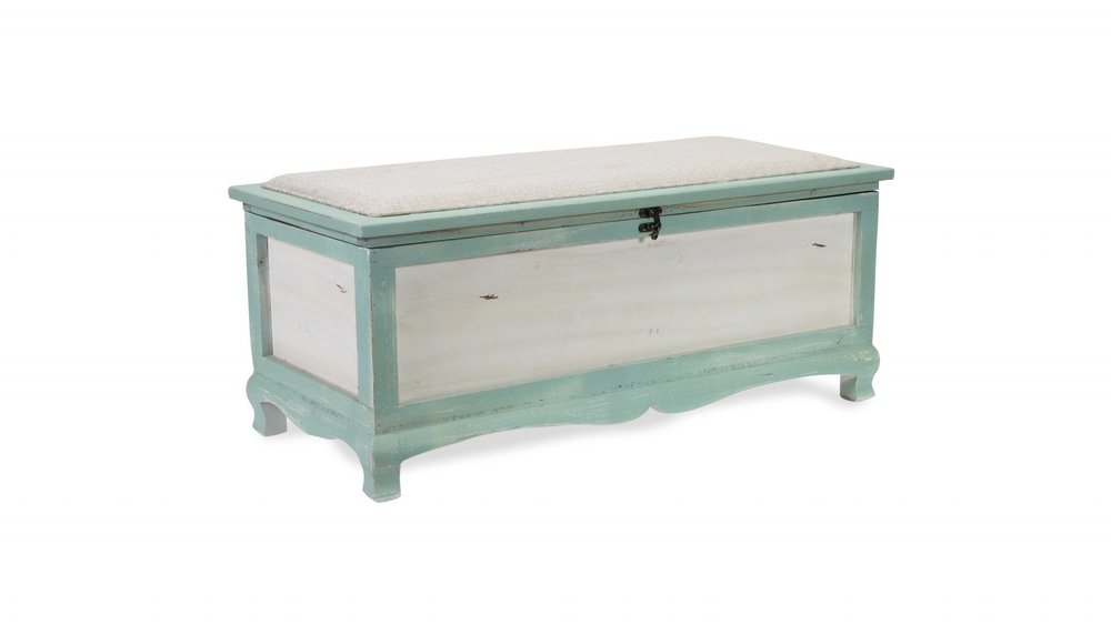 Rectangular Green Wooden With Seat Cushion And Inside Storage Bench  Warm Home View