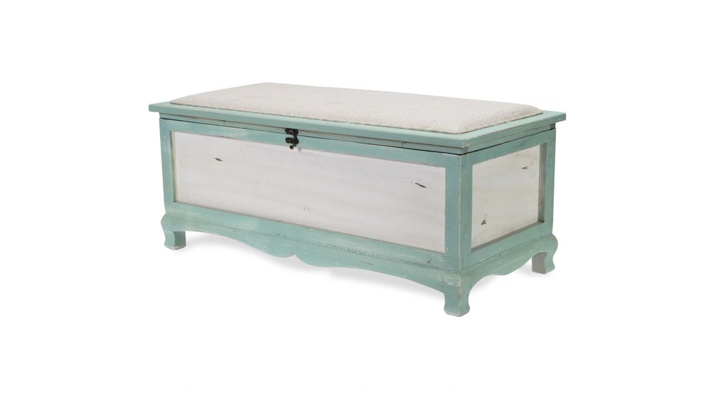 Rectangular Green Wooden With Seat Cushion And Inside Storage Bench  Warm Home View