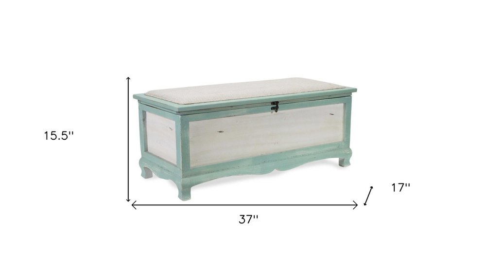 Rectangular Green Wooden With Seat Cushion And Inside Storage Bench  Warm Home View