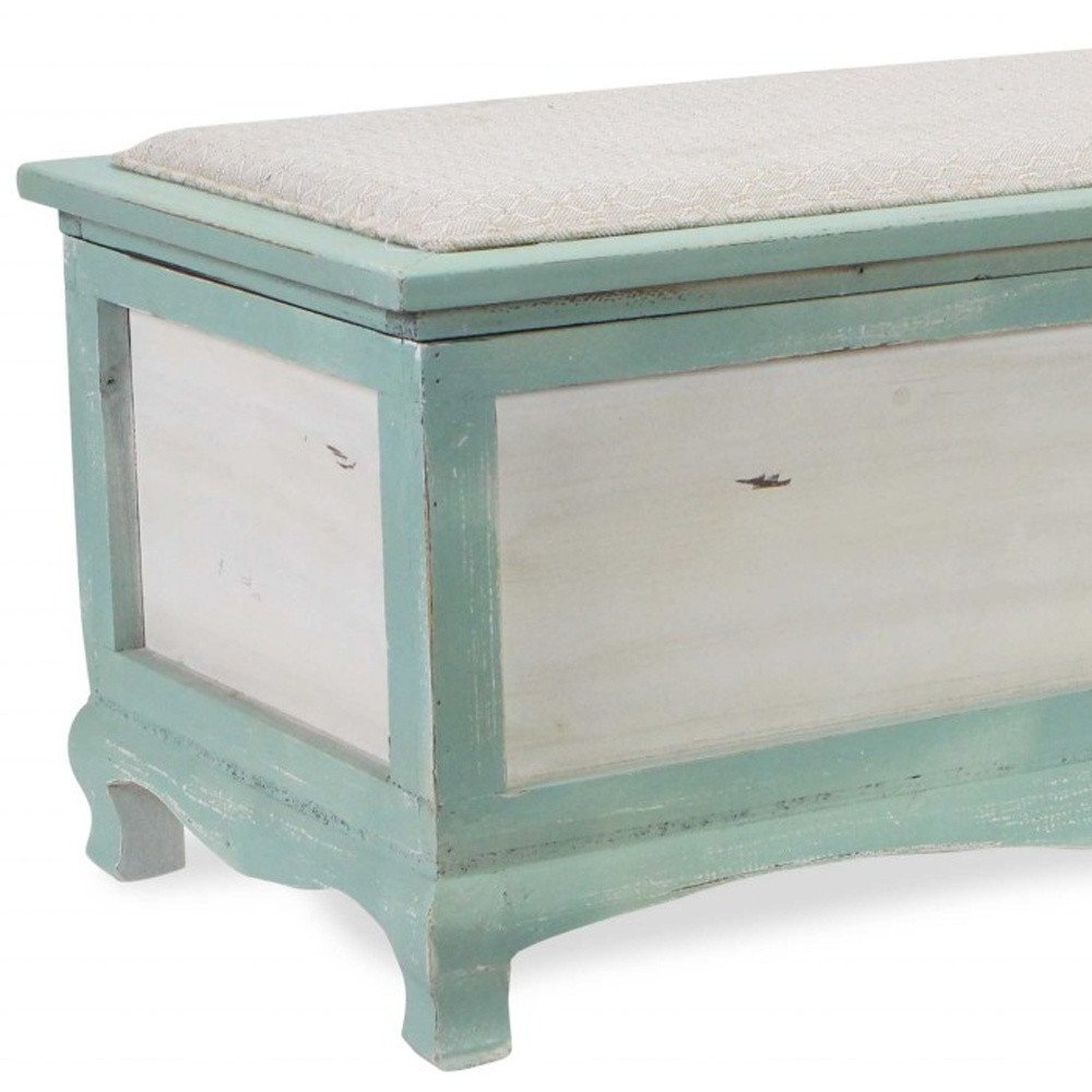 Rectangular Green Wooden With Seat Cushion And Inside Storage Bench  Warm Home View