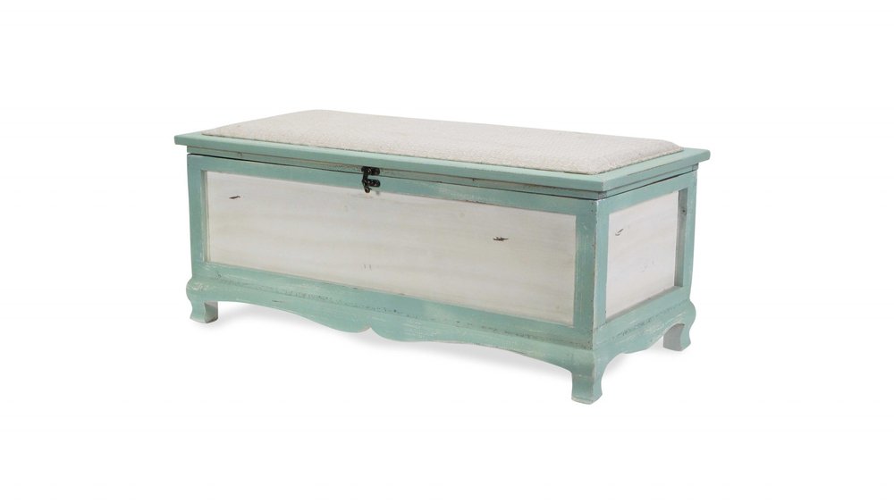 Rectangular Green Wooden With Seat Cushion And Inside Storage Bench  Warm Home View