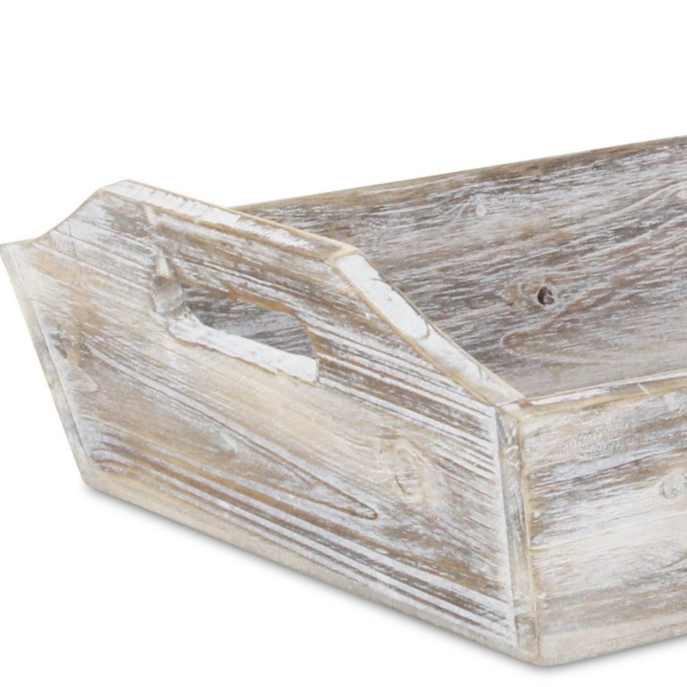 White Rustic Finish Wood Serving Tray With Handles  Warm Home View