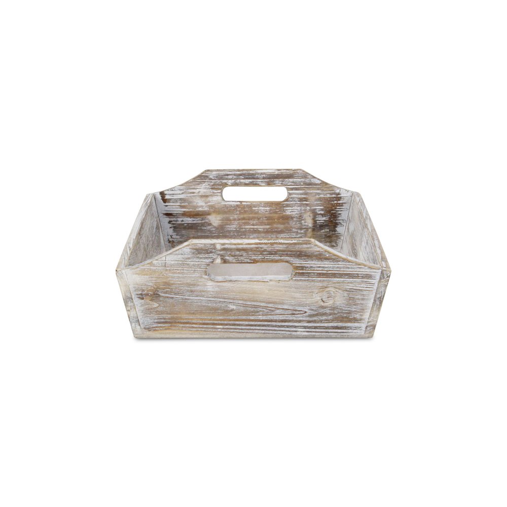 White Rustic Finish Wood Serving Tray With Handles  Warm Home View