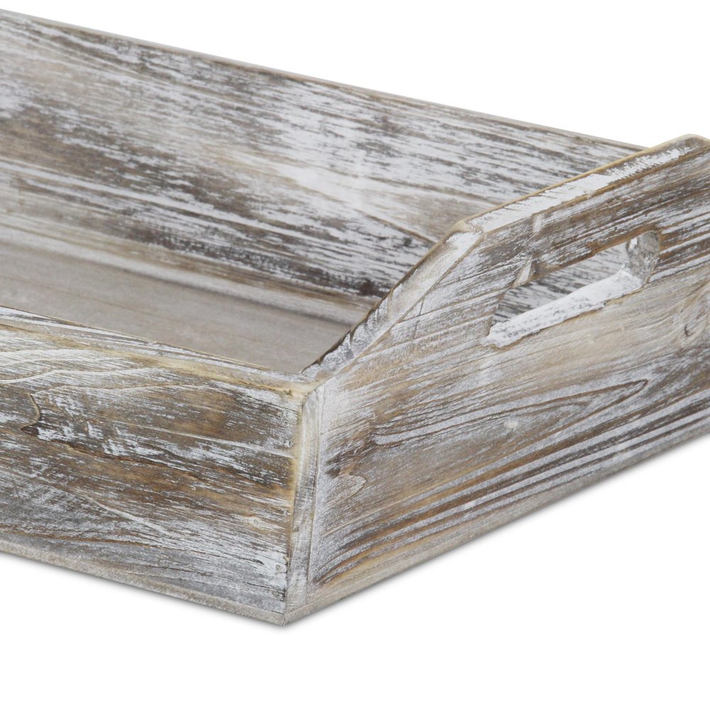 White Rustic Finish Wood Serving Tray With Handles  Warm Home View