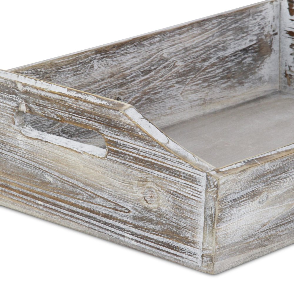 White Rustic Finish Wood Serving Tray With Handles  Warm Home View