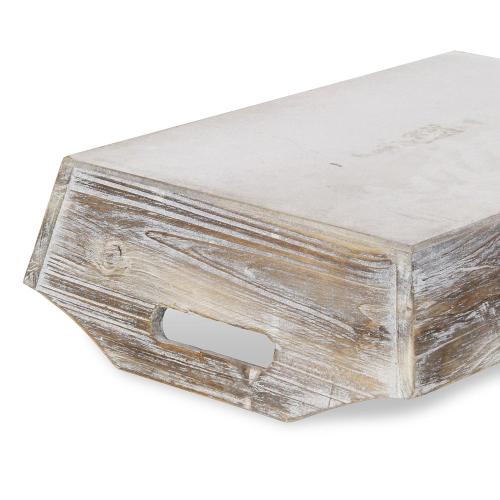 White Rustic Finish Wood Serving Tray With Handles  Warm Home View