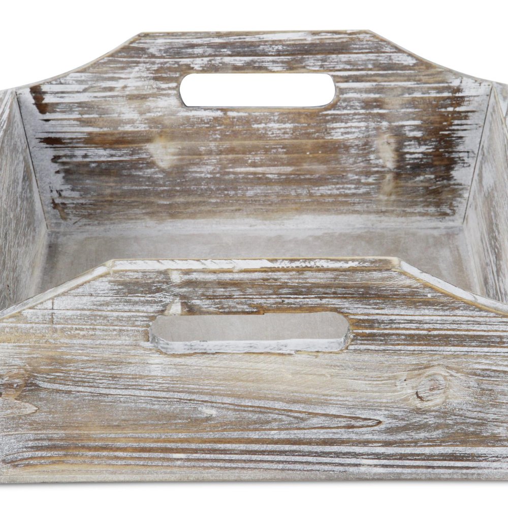 White Rustic Finish Wood Serving Tray With Handles  Warm Home View