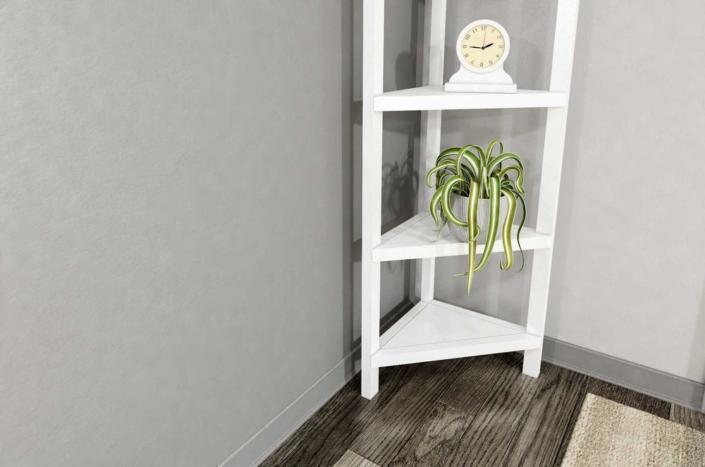 White Solid Wood Corner Bookcase  Warm Home View