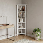 White Solid Wood Corner Bookcase  Warm Home View
