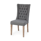 Tufted Gray and Brown Upholstered Linen Wing Back Dining Side Chair  Warm Home View