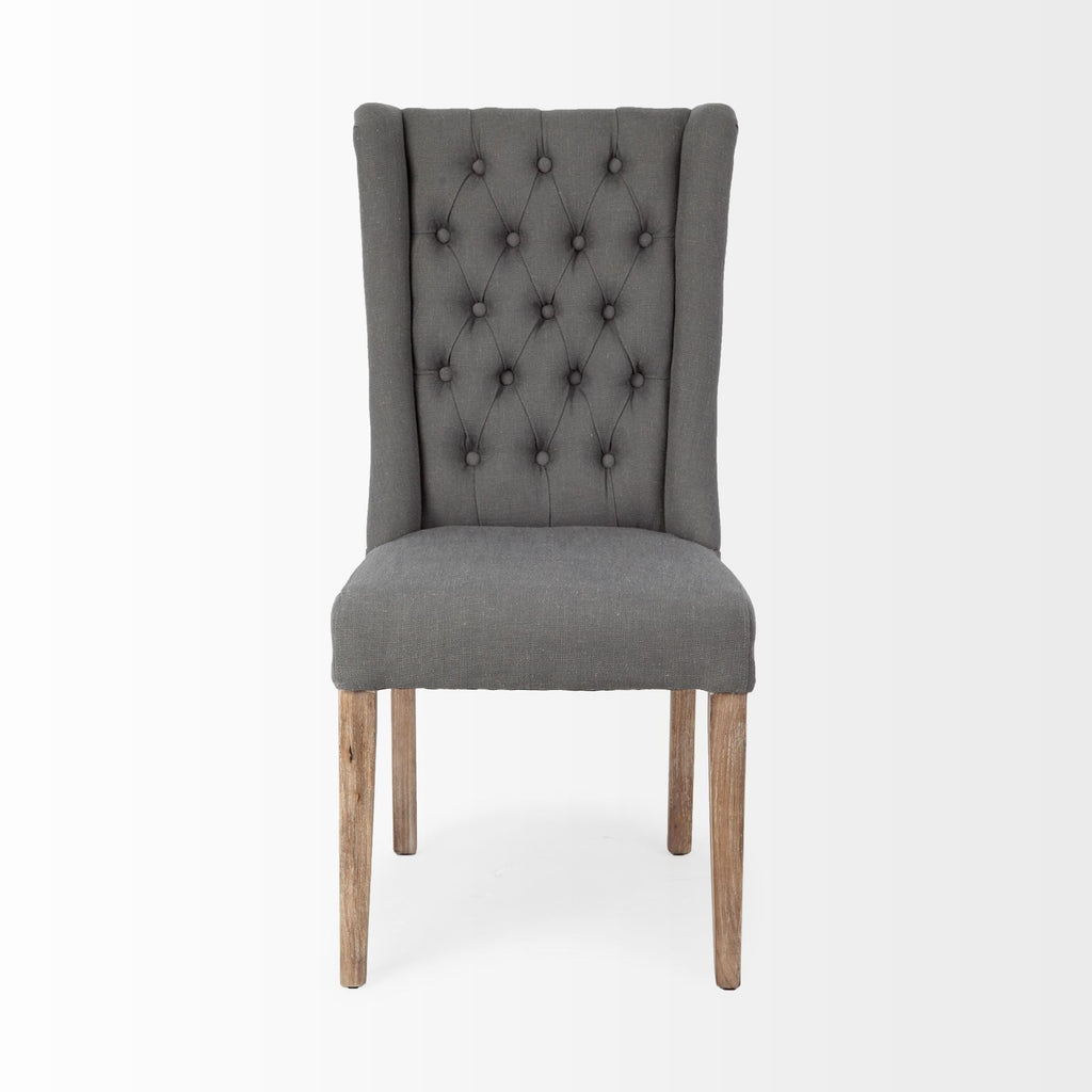 Tufted Gray and Brown Upholstered Linen Wing Back Dining Side Chair  Warm Home View