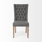 Tufted Gray and Brown Upholstered Linen Wing Back Dining Side Chair  Warm Home View