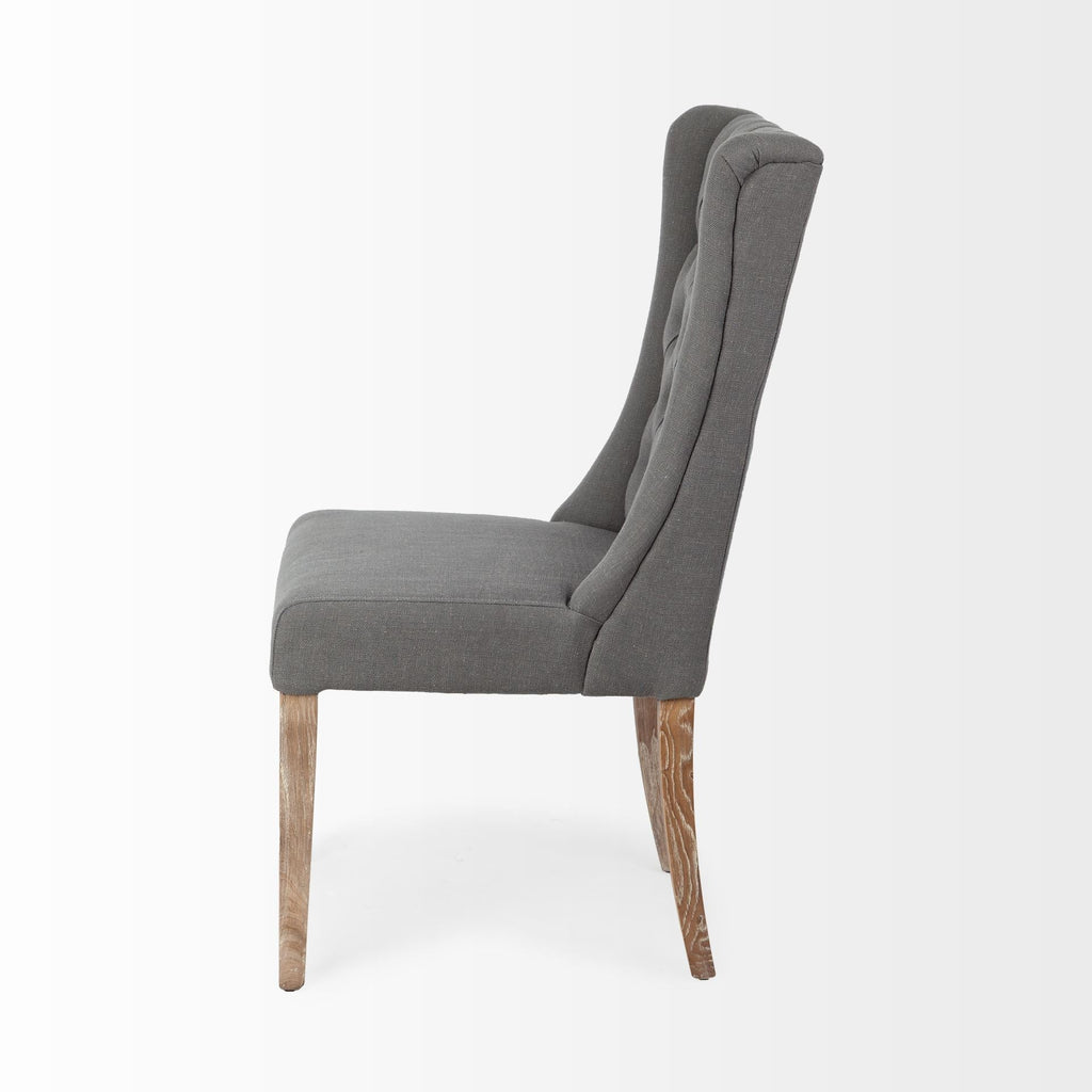 Tufted Gray and Brown Upholstered Linen Wing Back Dining Side Chair  Warm Home View