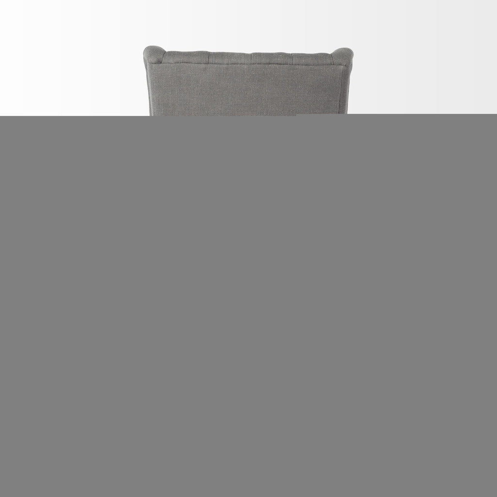 Tufted Gray and Brown Upholstered Linen Wing Back Dining Side Chair  Warm Home View