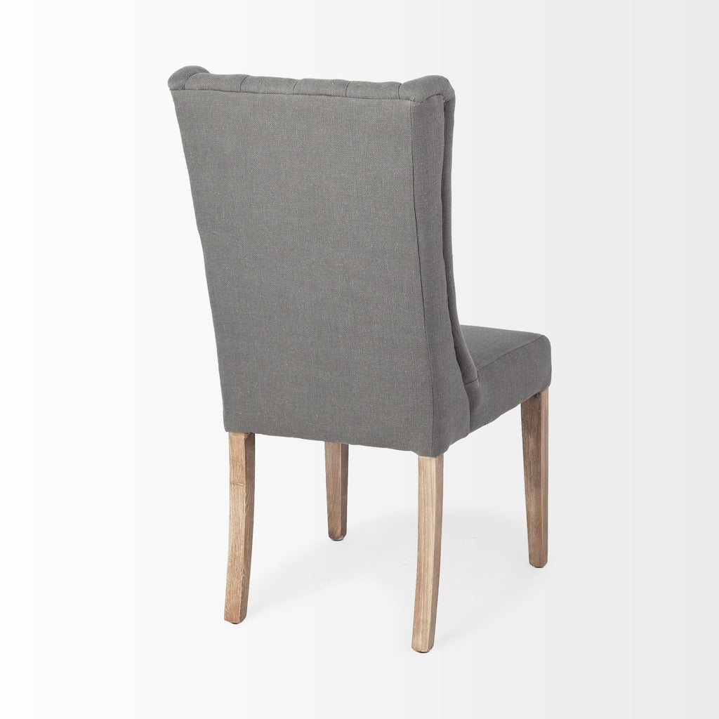 Tufted Gray and Brown Upholstered Linen Wing Back Dining Side Chair  Warm Home View